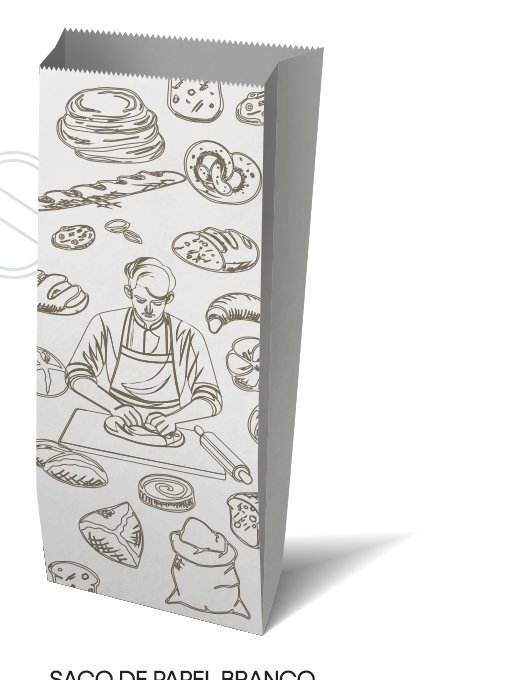 Saco de papel branco com estampa padrão de padaria